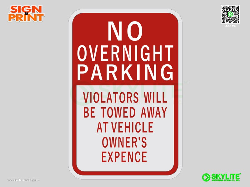 No Overnight Parking Violators Towed Safety Sign