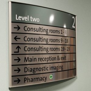 Curved Stainless Directional Sign with Acrylic