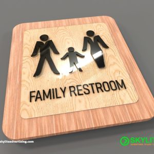 Acrylic Family Restroom Sign on Wood Backing