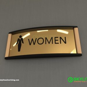 Bathroom Sign - Curved Brass Metal Etched Letters or Print