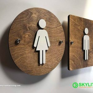 Bathroom Sign - Laser Cut Acrylic on Wood