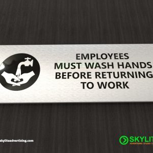 Engraved Hand Washing Signs- Employees Must Wash Hands Before Returning to Work
