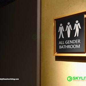 Engraved Metal All Gender Restroom Sign with Framed