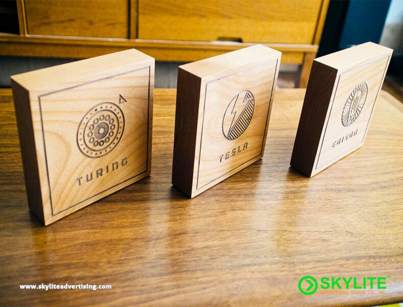 Engraved Wooden Freestanding Table Top Sign