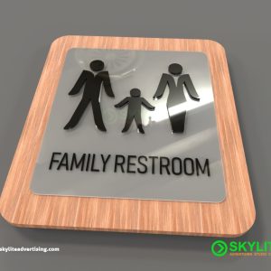 Frosted Acrylic Family Restroom Sign on Wood Backing