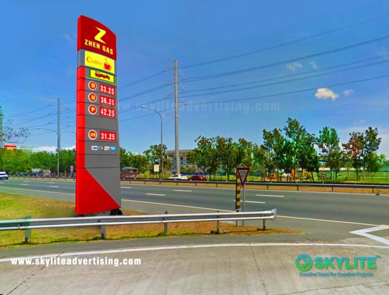 Gasoline Station Pylon Sign with Price Board and Ad Panel