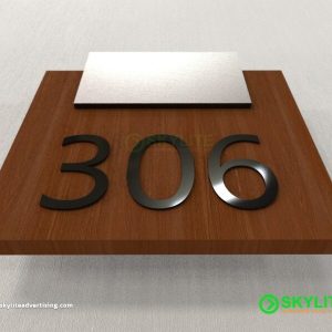 Room Number Sign Laser Cut Acrylic on Wood and Metal Holder