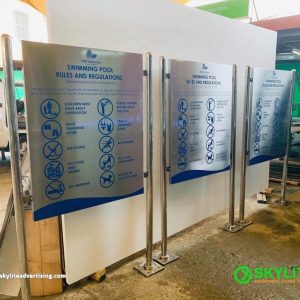 Stainless Etching Pool Signage with Stainless Post